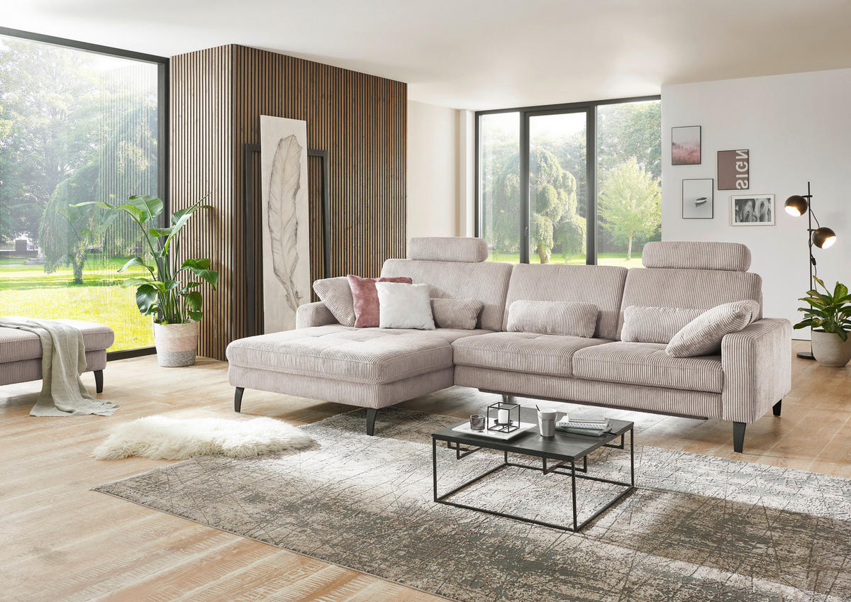 ECKSOFA in Cord Hellbraun  - Hellbraun/Schwarz, Modern, Textil/Metall (177/302cm) - Beldomo Style