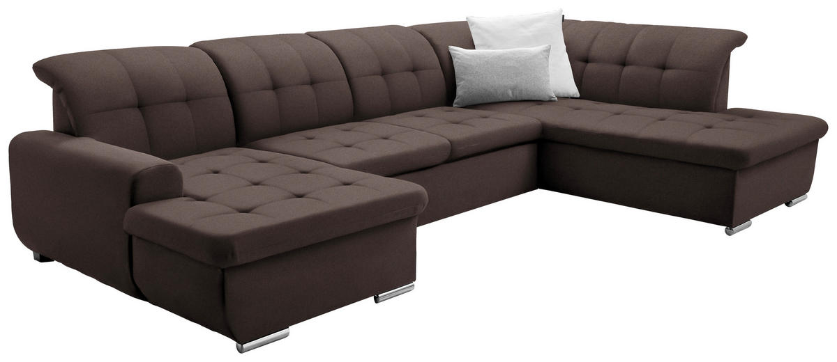 WOHNLANDSCHAFT in Flachgewebe Dunkelbraun  - Dunkelbraun/Silberfarben, Design, Textil/Metall (145/342/208cm) - Cantus