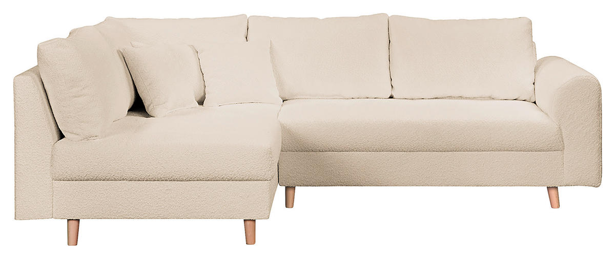 ECKSOFA inkl. Hocker Ariella Weiß Bouclé  - Naturfarben/Weiß, Design, Holz/Textil (161/231cm) - Livetastic