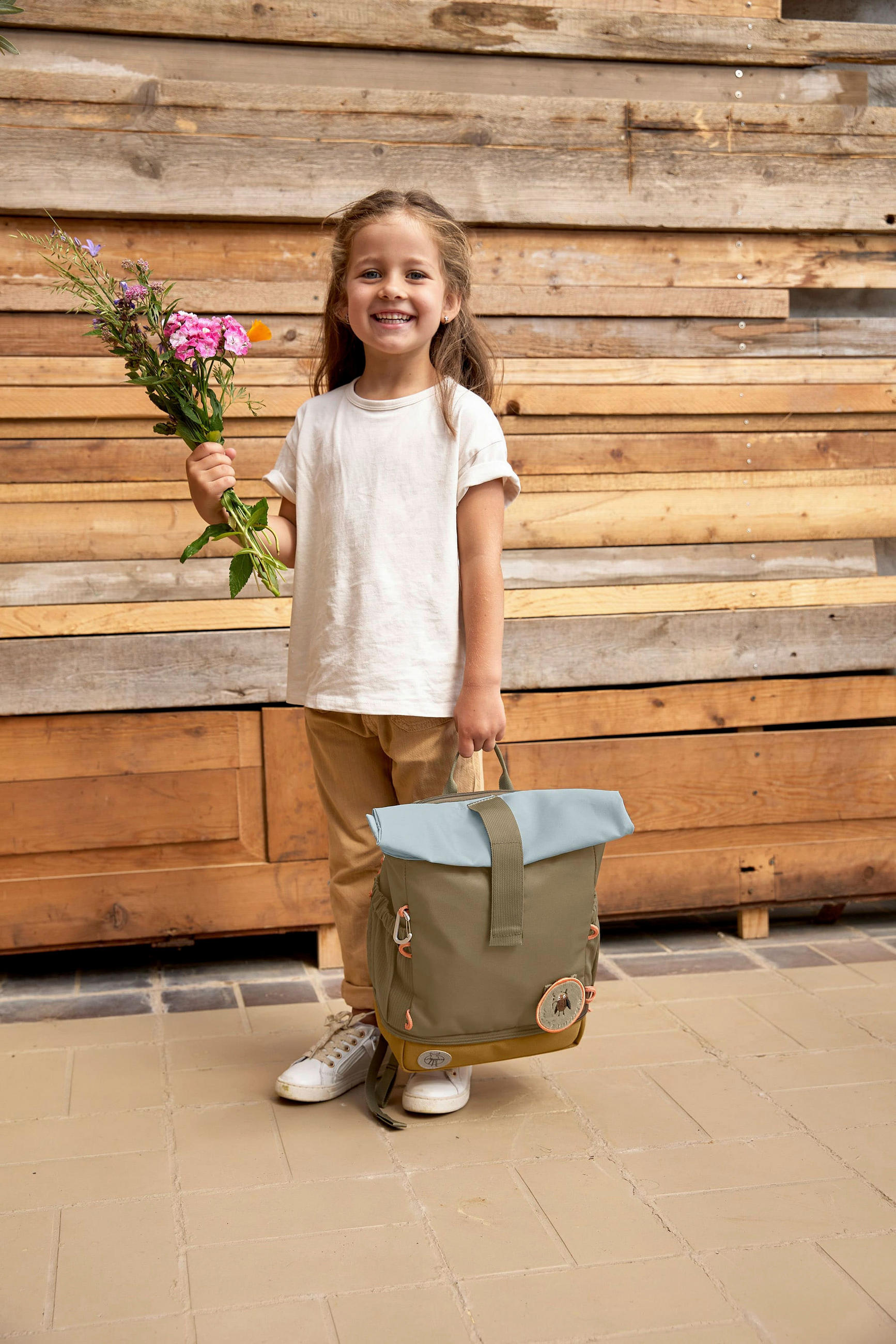 KINDERRUCKSACK Rolltop  - Olivgrün, Basics, Textil (23/11/32,5cm) - Lässig