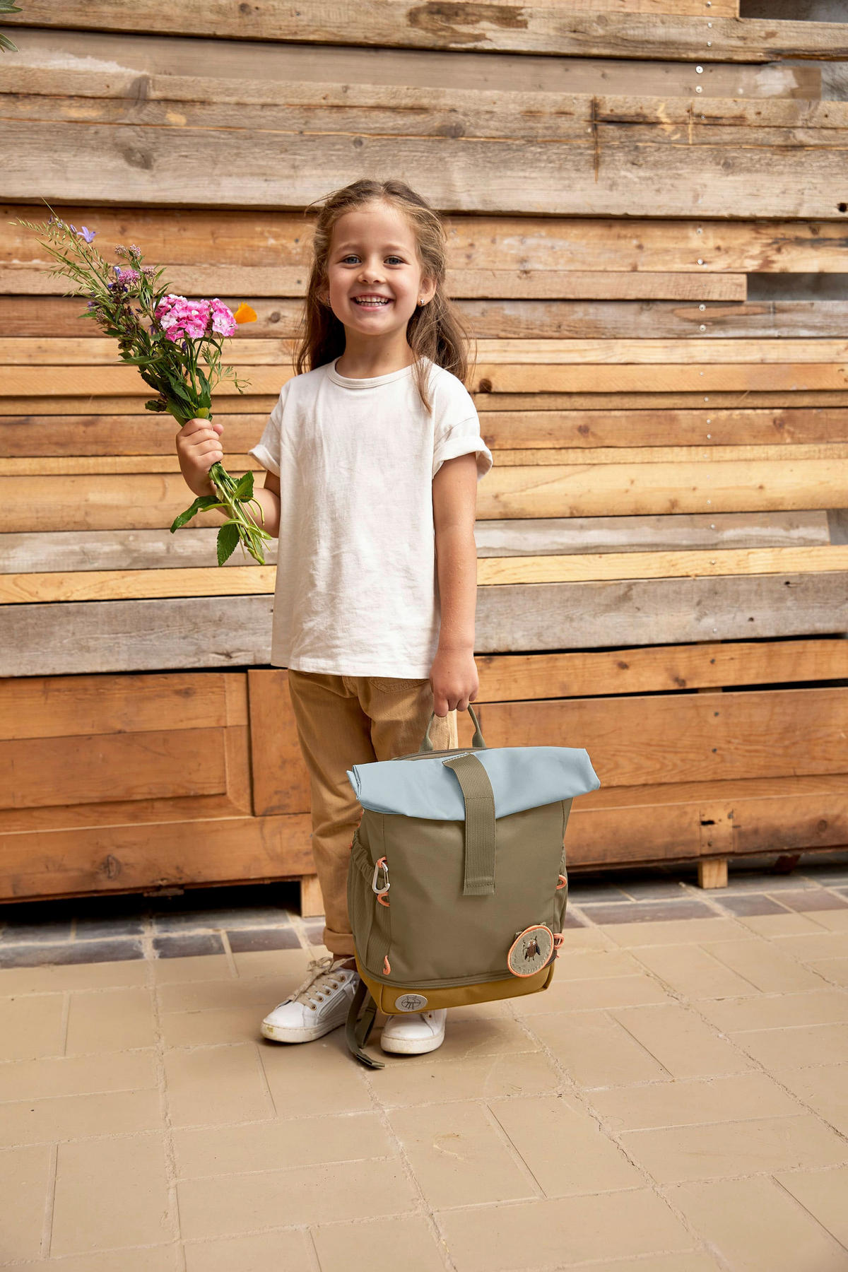 KINDERRUCKSACK Rolltop  - Olivgrün, Basics, Textil (23/11/32,5cm) - Lässig