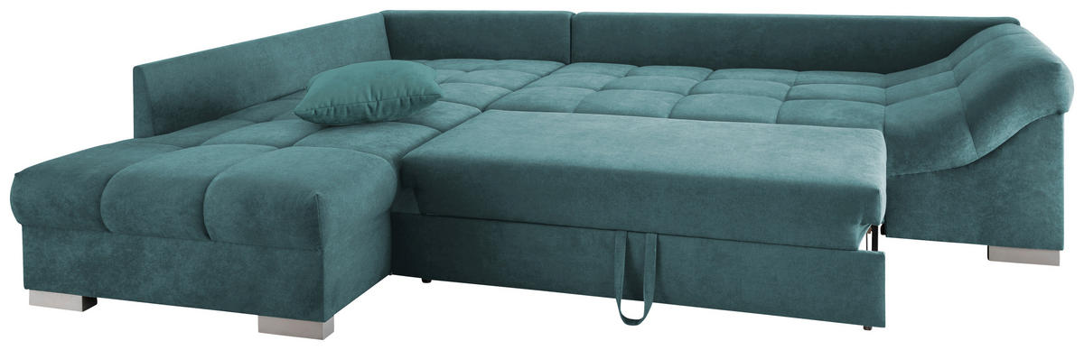 ECKSCHLAFSOFA in Petrol Textil   - Silberfarben/Petrol, Design, Holz/Textil (202/298cm) - MID.YOU