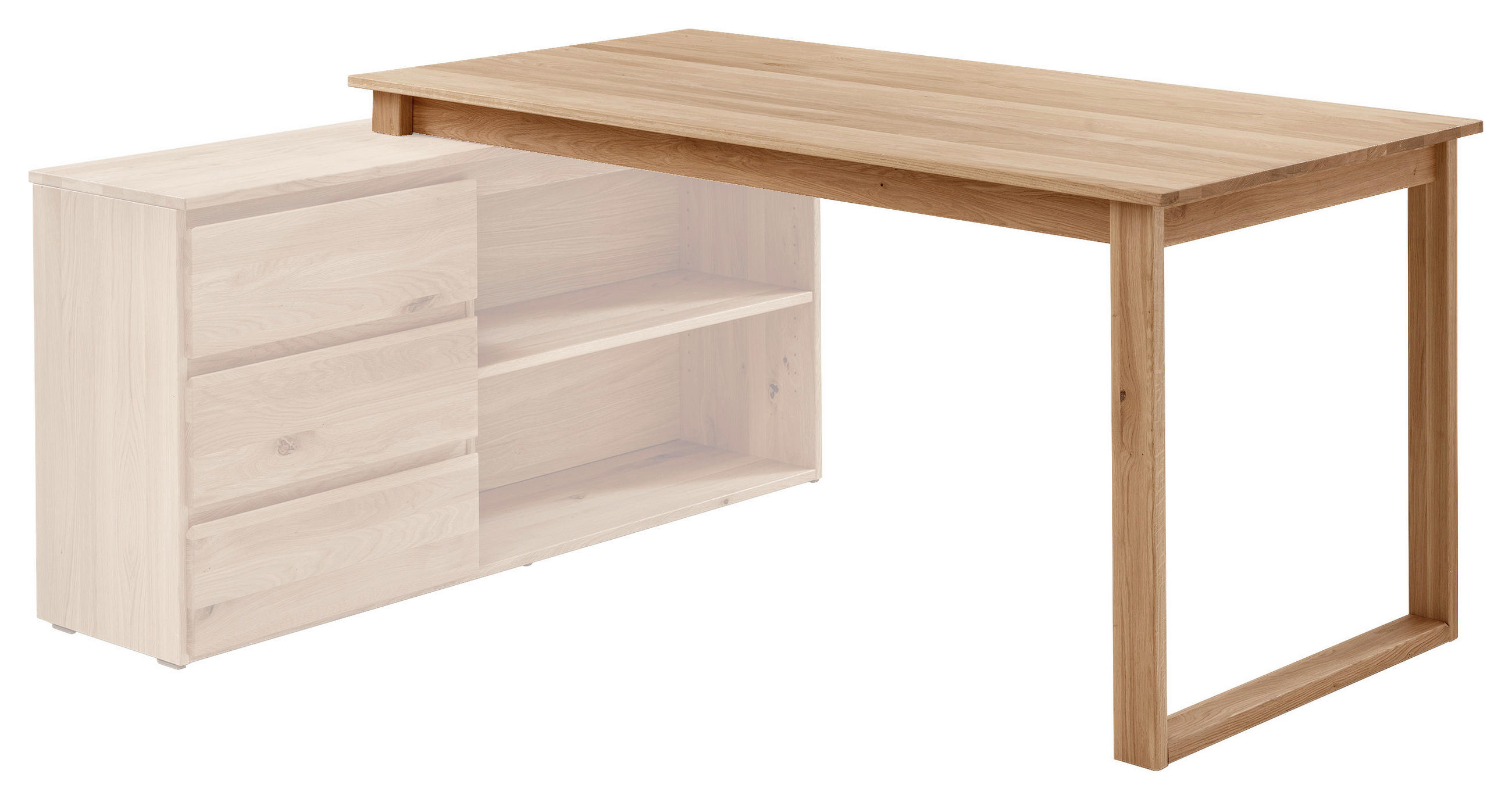 ANBAUSCHREIBTISCH 160/80/76 cm  in Eichefarben  - Eichefarben, KONVENTIONELL, Holz (160/80/76cm) - Linea Natura