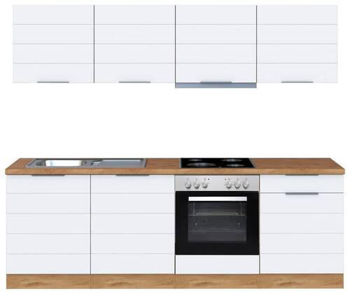 KÜCHENBLOCK 240 cm   in Weiss, Eiche Wotan  - Weiss/Eiche Wotan, Design, Holzwerkstoff/Metall (240cm) - Held