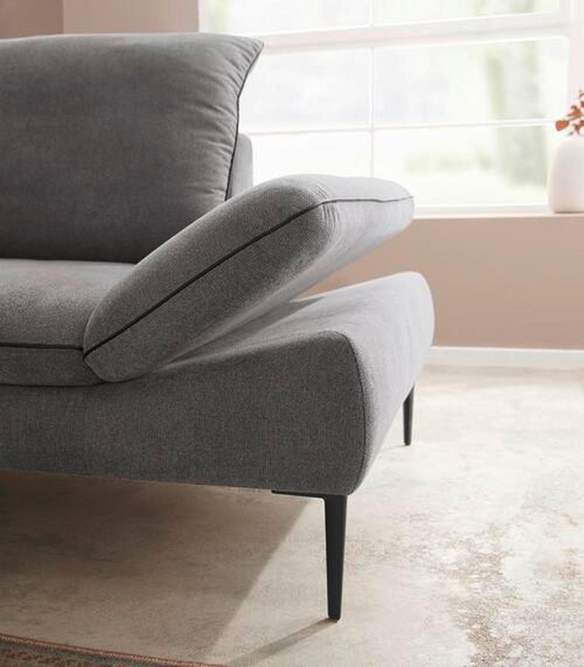 ECKSOFA Grau Webstoff  - Chromfarben/Schwarz, Design, Textil/Metall (292/185cm) - Chilliano