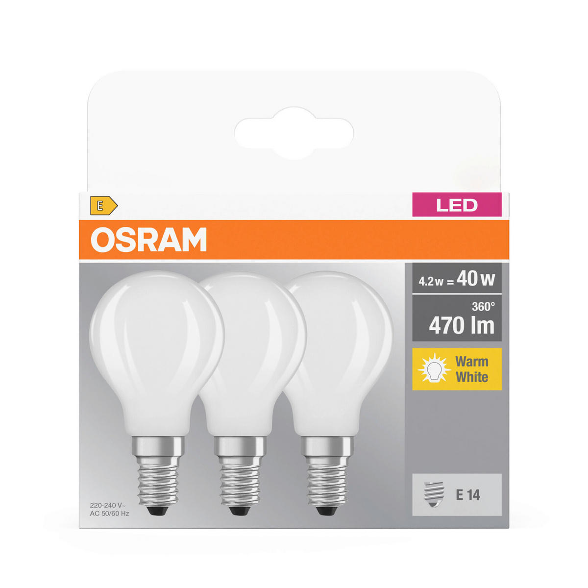 LED-LEUCHTMITTEL   E14 4,2 W 470 lm  - Weiß, Basics, Glas (4,5/8,4cm) - Osram