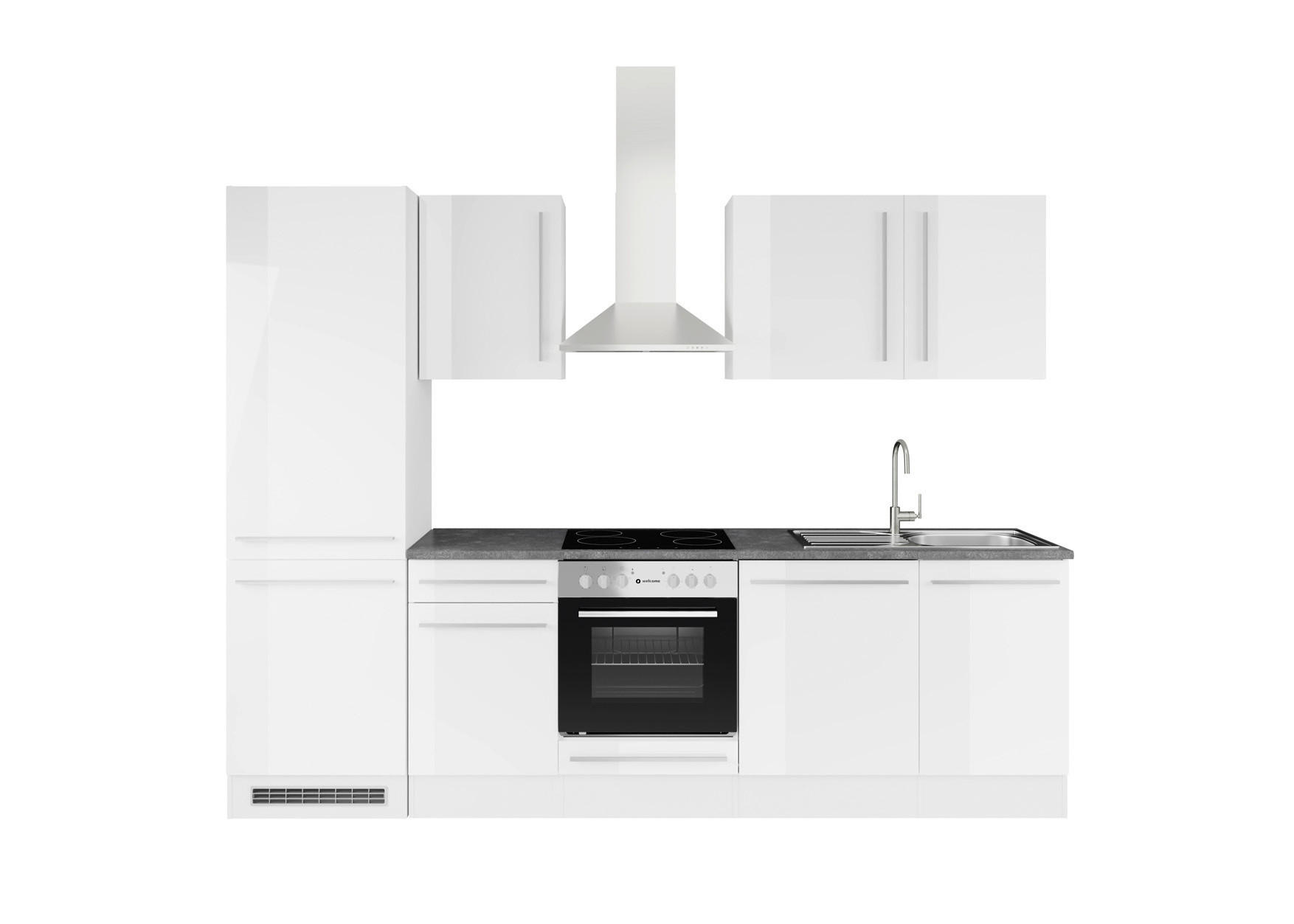 KÜCHENBLOCK 280 cm  in Weiß Hochglanz, Weiß  - Weiß Hochglanz/Dunkelgrau, LIFESTYLE, Holzwerkstoff/Kunststoff (280cm) - P & B