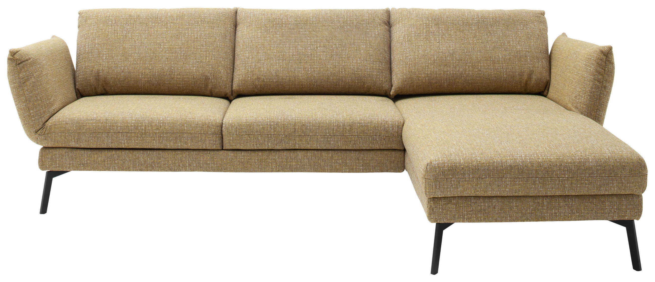 ECKSOFA Gelb Flachgewebe Rücken echt, Armteilverstellung, Relaxfunktion, Drehsitzfunktion  - Gelb/Schwarz, Design, Textil/Metall (277/175cm) - Schöner Wohnen