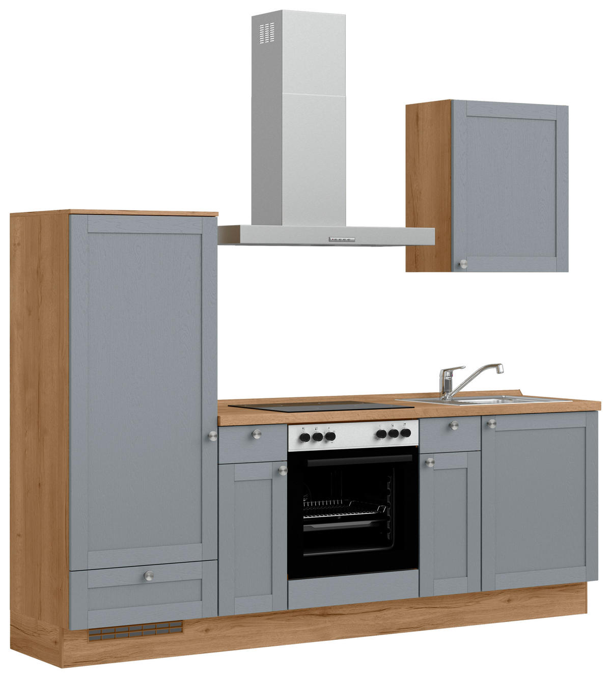 KÜCHENLEERBLOCK Frame 240 cm  in Eichefarben, Blaugrau  - Edelstahlfarben/Eichefarben, MODERN, Holzwerkstoff/Metall (240cm) - Nobilia