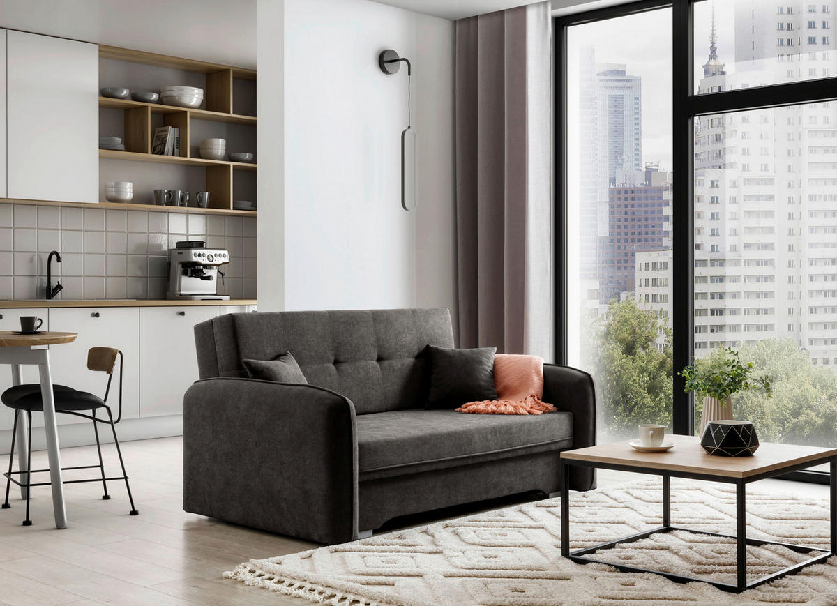 SCHLAFSOFA in Chenille Dunkelgrau  - Dunkelgrau/Silberfarben, Design, Kunststoff/Textil (155/105/75cm) - MID.YOU