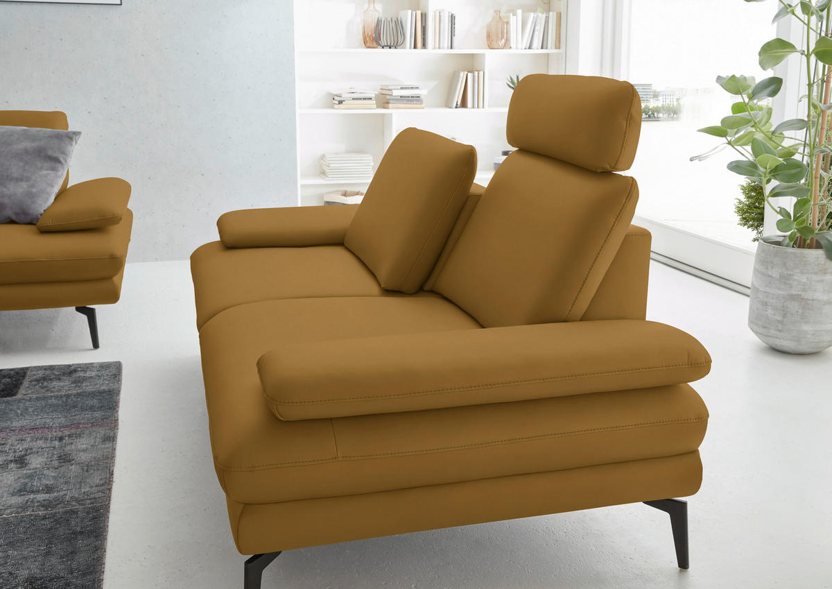 2,5-SITZER in Echtleder Currygelb  - Currygelb/Schwarz, Design, Leder/Metall (196/86/104cm) - Dieter Knoll