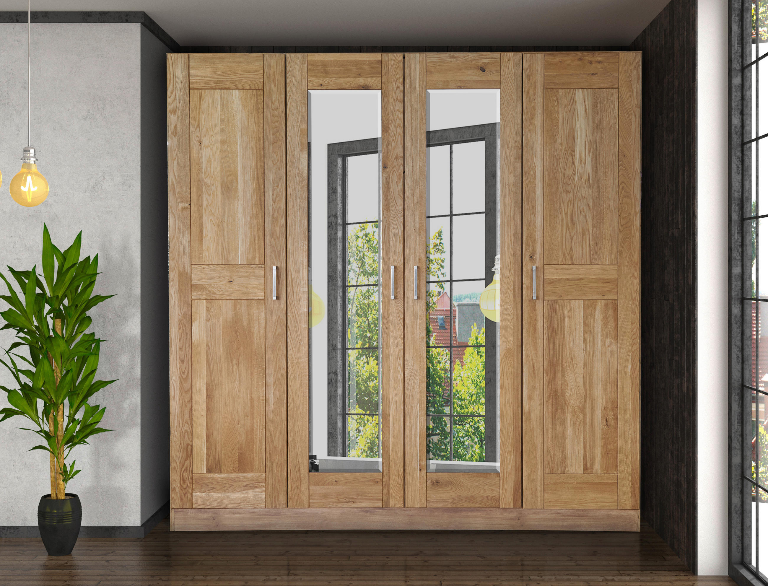 DREHTÜRENSCHRANK 202/205/60 cm 4-türig Eichefarben  - Eichefarben/Nickelfarben, Natur, Glas/Holz (202/205/60cm) - Boxxx