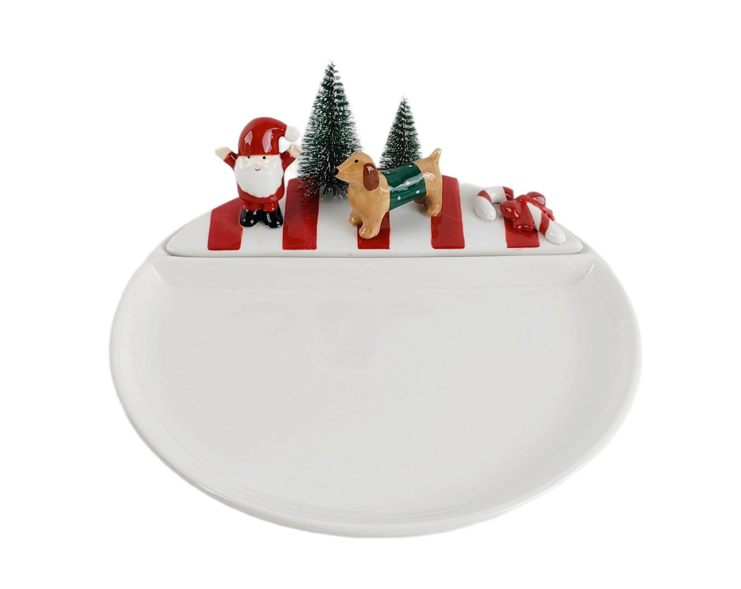 SERVIERTABLETT Kunststoff, Keramik  - Dunkelgrün/Weiß Hochglanz, LIFESTYLE, Keramik/Kunststoff (22,8/22,8/11,2cm) - X-Mas