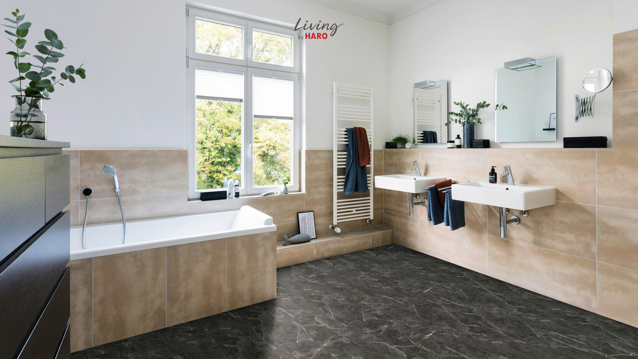 VINYLBODEN  Naturfarben, Weiß, Dunkelgrau   - Dunkelgrau/Naturfarben, Design (63,1/31,3/0,65cm) - Living by HARO