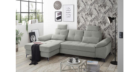 ECKSOFA Hellgrau Mikrovelours  - Chromfarben/Hellgrau, KONVENTIONELL, Kunststoff/Textil (170/270cm) - Carryhome