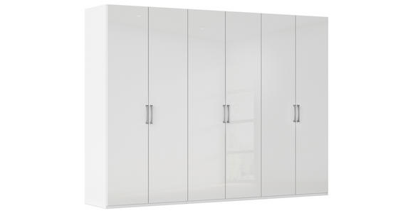 DREHTÜRENSCHRANK 301/223/61 cm,  in Weiß, Weiß Hochglanz, 6-türig  - Edelstahlfarben/Weiß Hochglanz, Basics, Holzwerkstoff/Metall (301/223/61cm) - Novel