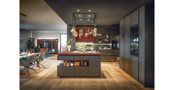 EINBAUKÜCHE   - Schieferfarben/Rot, Basics, Holzwerkstoff - Novel