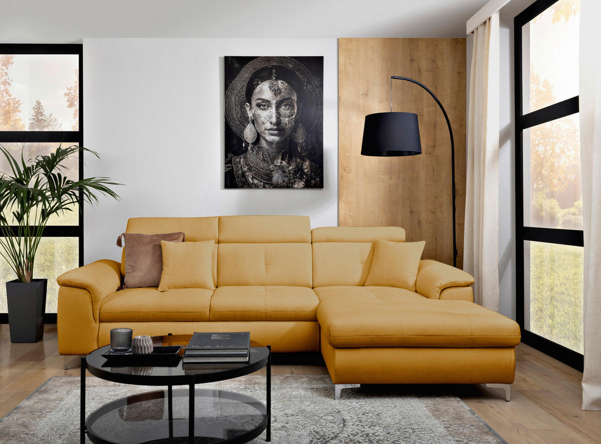 ECKSOFA in Flachgewebe Senfgelb  - Chromfarben/Senfgelb, Konventionell, Textil/Metall (268/175cm) - Carryhome