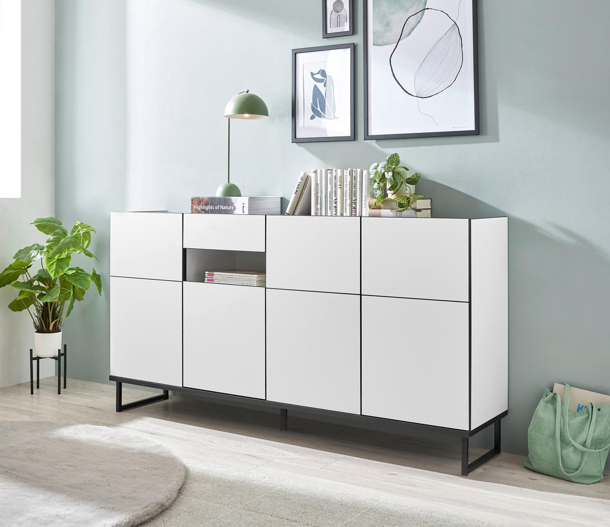 SIDEBOARD  in 180/94/40 cm  - Schwarz/Weiß, Design, Holzwerkstoff/Metall (180/94/40cm) - home24