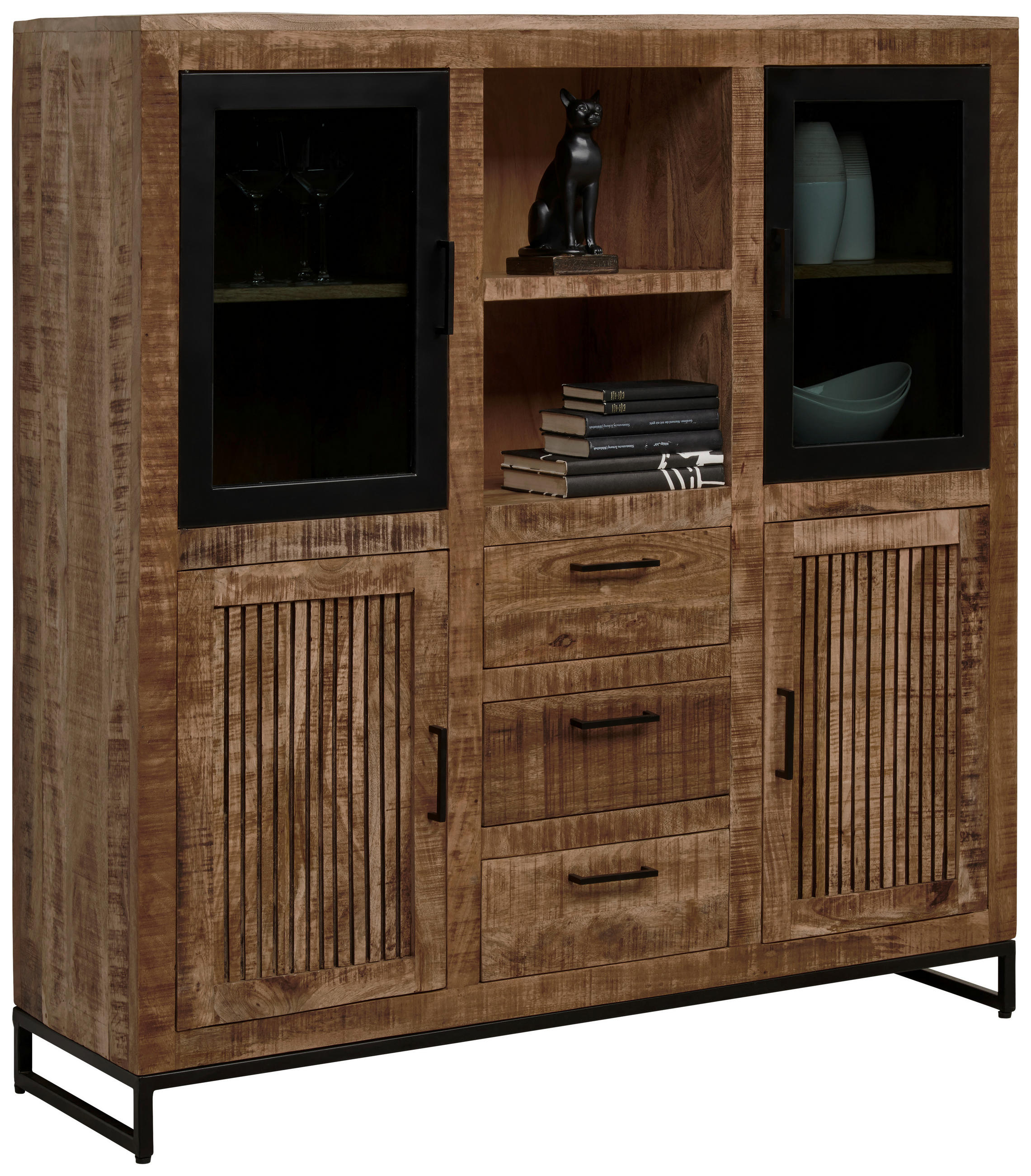 HIGHBOARD  135/140/40 cm 3 Schublade(n)  - Hellbraun/Schwarz, Design, Glas/Holz (135/140/40cm) - Carryhome