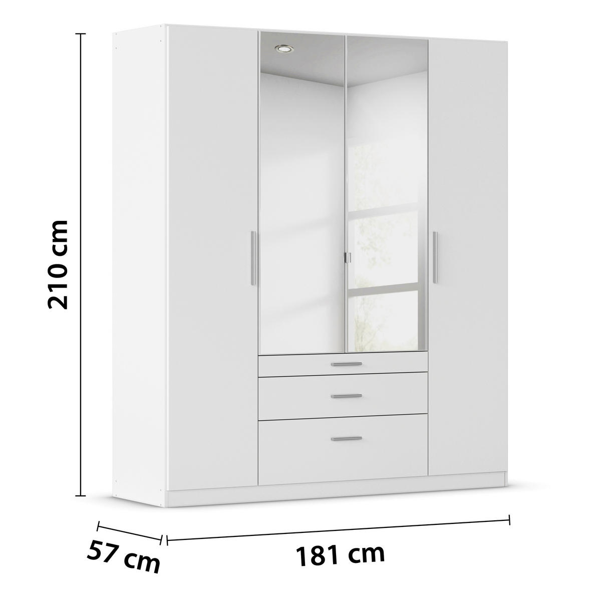 DREHTÜRENSCHRANK 181/210/54 cm,  in Weiß, 4-türig  - Alufarben/Weiß, KONVENTIONELL, Glas/Holzwerkstoff (181/210/54cm) - home24