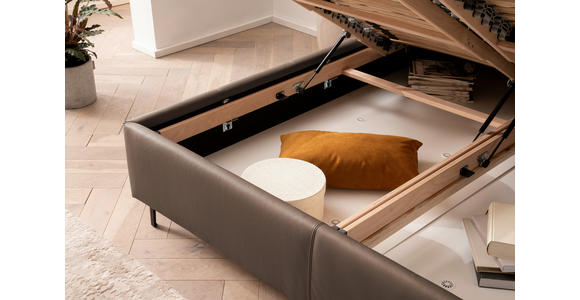 POLSTERBETT 200/200 cm,  in Hellbraun, Matratze, Lattenrost, Bettkasten, Topper, H4 + H4 = sehr fest  - Hellbraun/Schwarz, KONVENTIONELL, Leder/Holz (200/200cm) - Novel