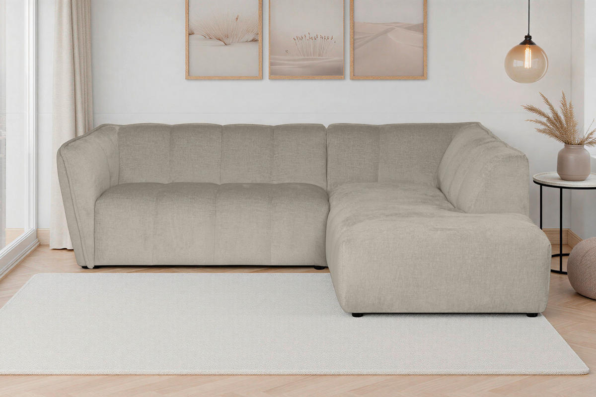 ECKSOFA LIVOLI in Chenille Creme  230/218 cm  - Creme/Schwarz, Design, Textil (230/218cm) - MID.YOU