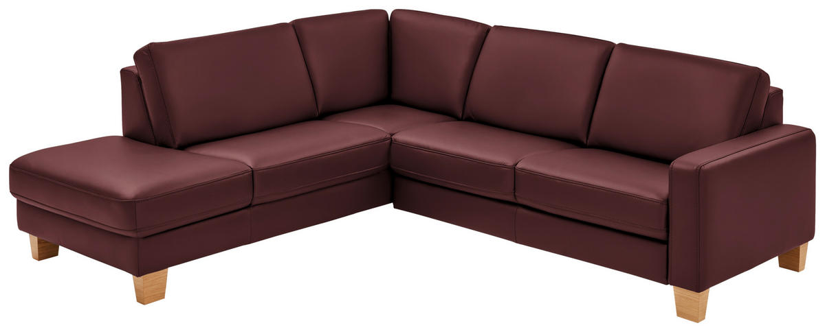 ECKSOFA in Echtleder Beere  - Eiche Bianco/Beere, Natur, Leder/Holz (235/257cm) - Valdera