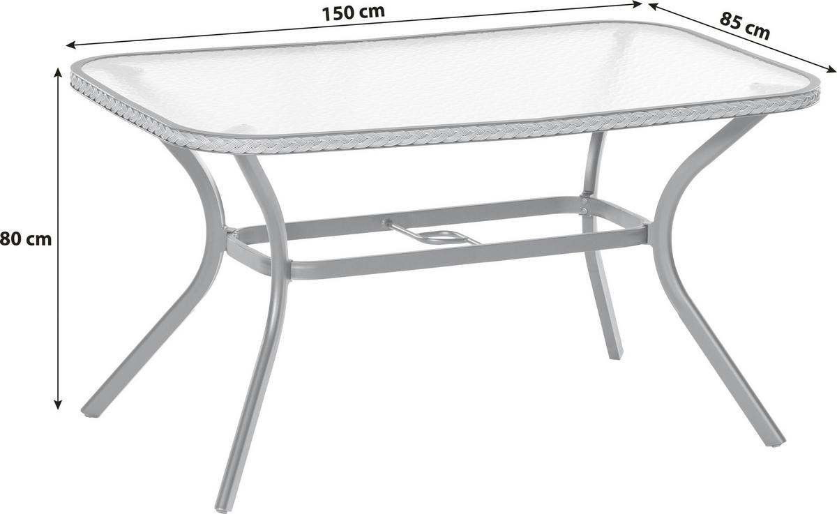 GARTENTISCH 150/85/80 cm Metall, Glas rechteckig  - Graphitfarben/Naturfarben, ROMANTIK / LANDHAUS, Glas/Metall (150/85/80cm) - Gardenson
