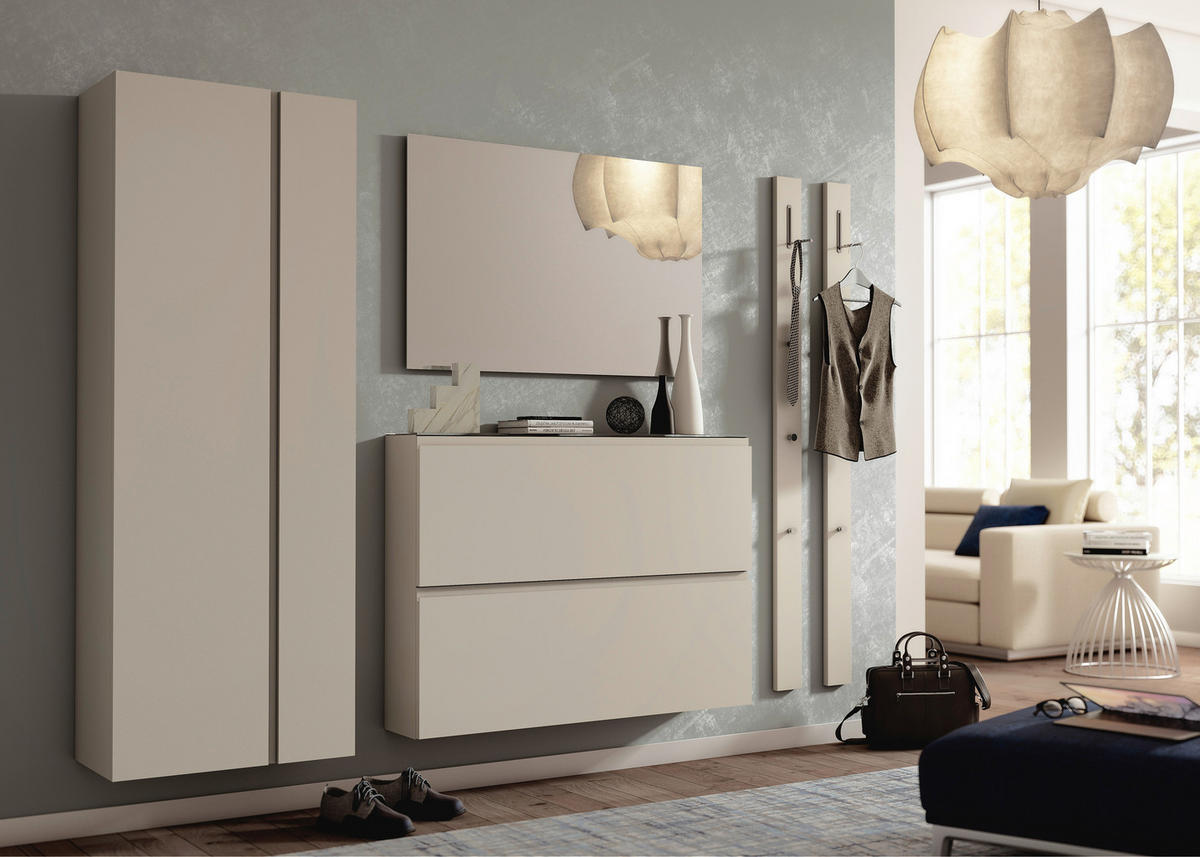 GARDEROBE 5-teilig  in 220/185/33 cm  - Taupe, Design, Glas/Holzwerkstoff (220/185/33cm) - Moderano