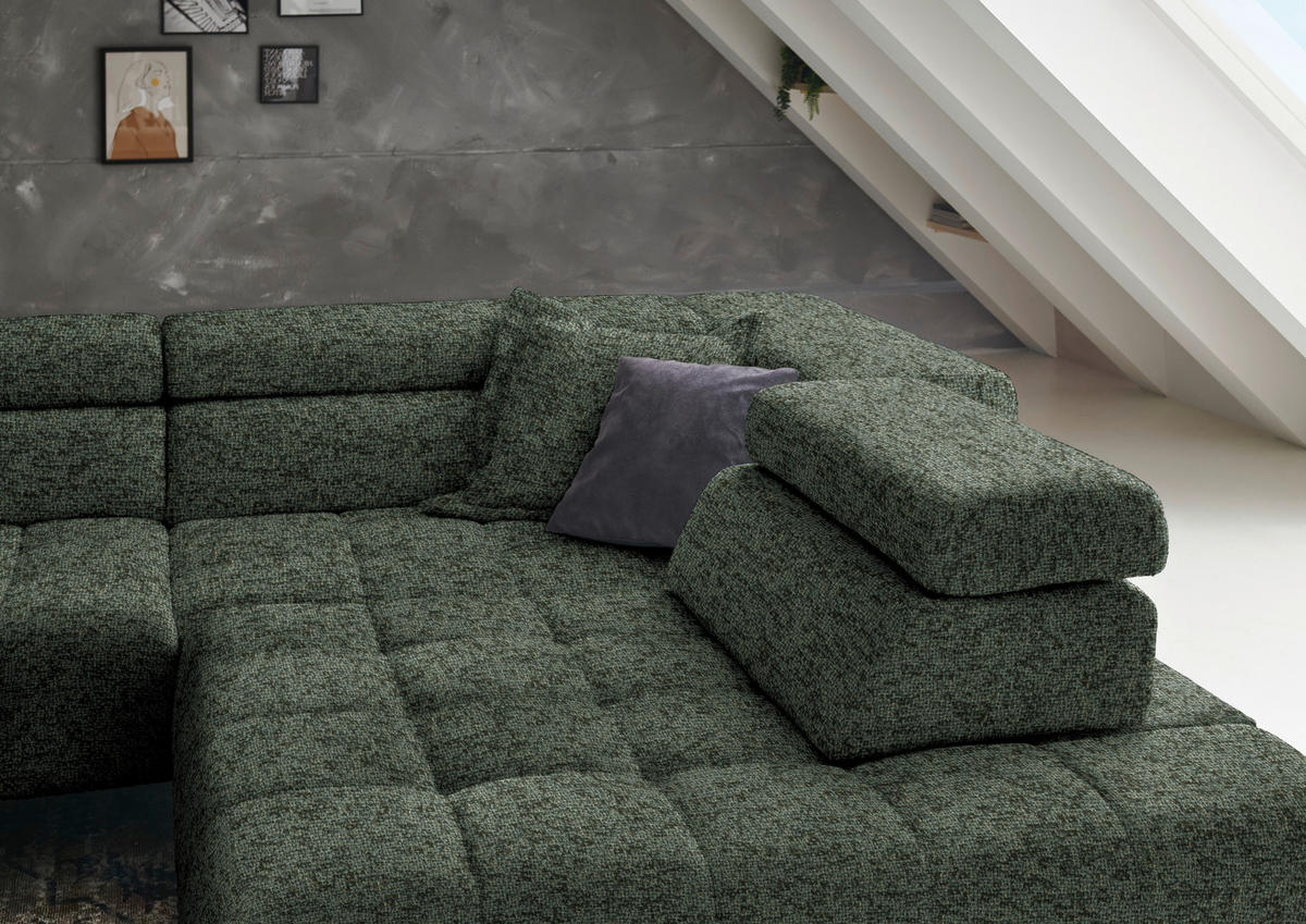 ECKSOFA in Chenille Grün  323/222 cm  - Schwarz/Grün, Design, Textil/Metall (323/222cm) - Beldomo Style