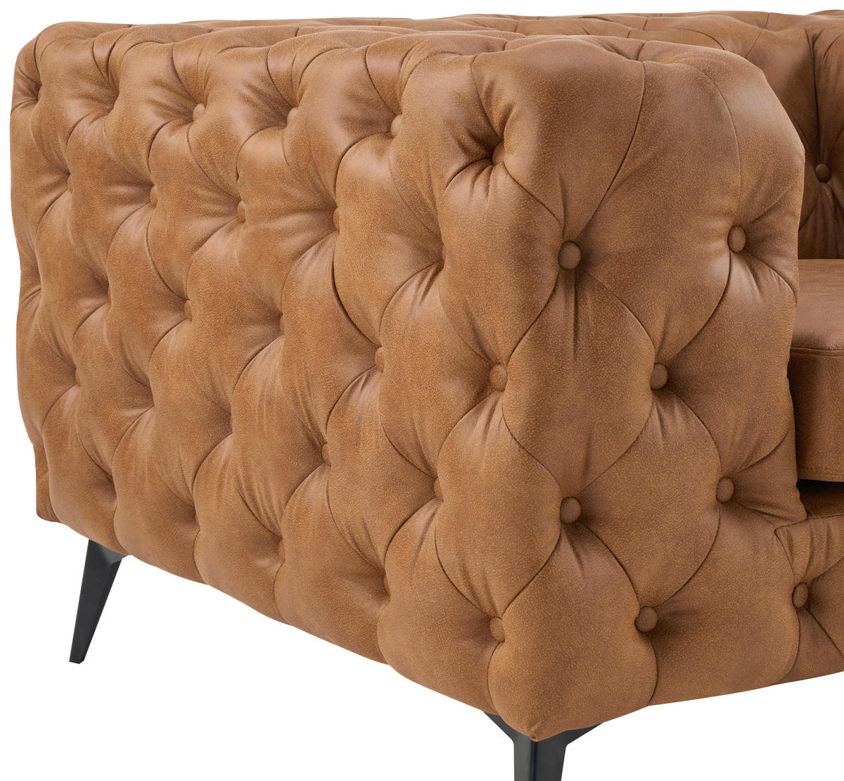 CHESTERFIELD-SOFA  in Lederlook Braun, Schwarz  - Schwarz/Braun, KONVENTIONELL, Textil/Metall (195/75/97cm) - Landscape