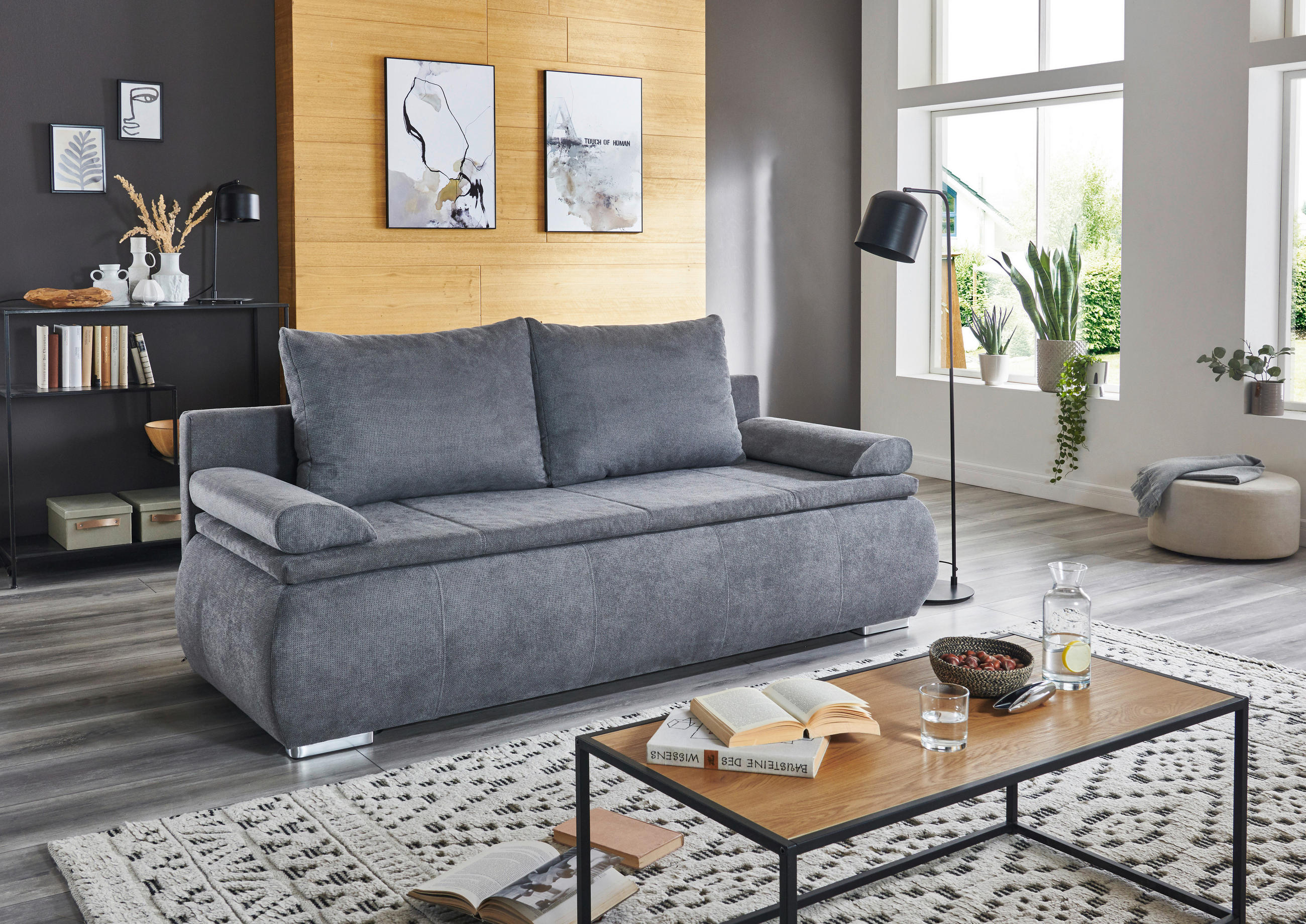 SCHLAFSOFA Webstoff Grau  - Chromfarben/Grau, KONVENTIONELL, Holz/Kunststoff (207/91/90cm) - Carryhome