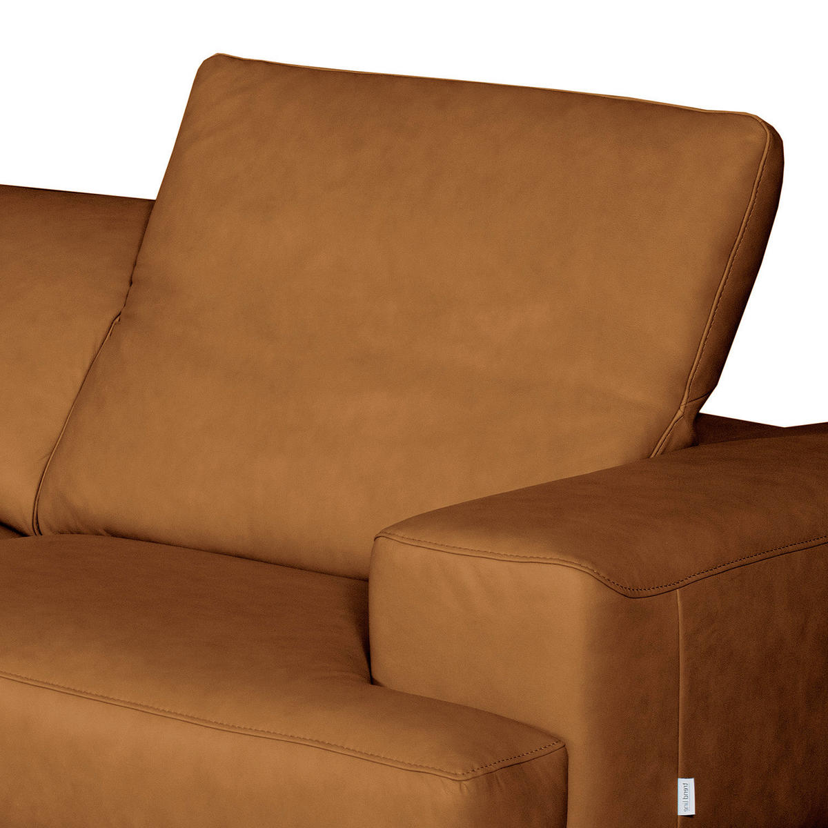 ECKSOFA Cognac Echtleder Rücken echt, Kopfteilverstellung  - Cognac/Schwarz, Design, Leder/Metall (187/295cm) - Livetastic