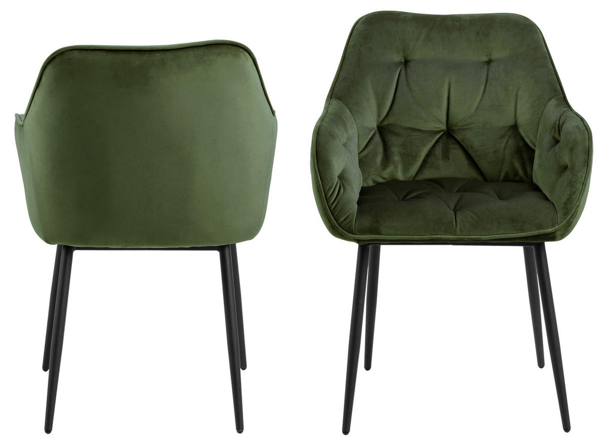 STOL MED ARMSTÖD stål velour  - grön/svart, Trend, metall/textil (58/83/55cm)
