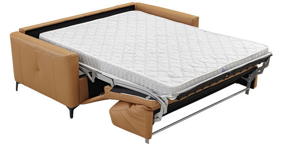 SCHLAFSOFA  in Echtleder Cognac  - Cognac/Schwarz, Design, Leder/Metall (191/89/97cm) - Novel