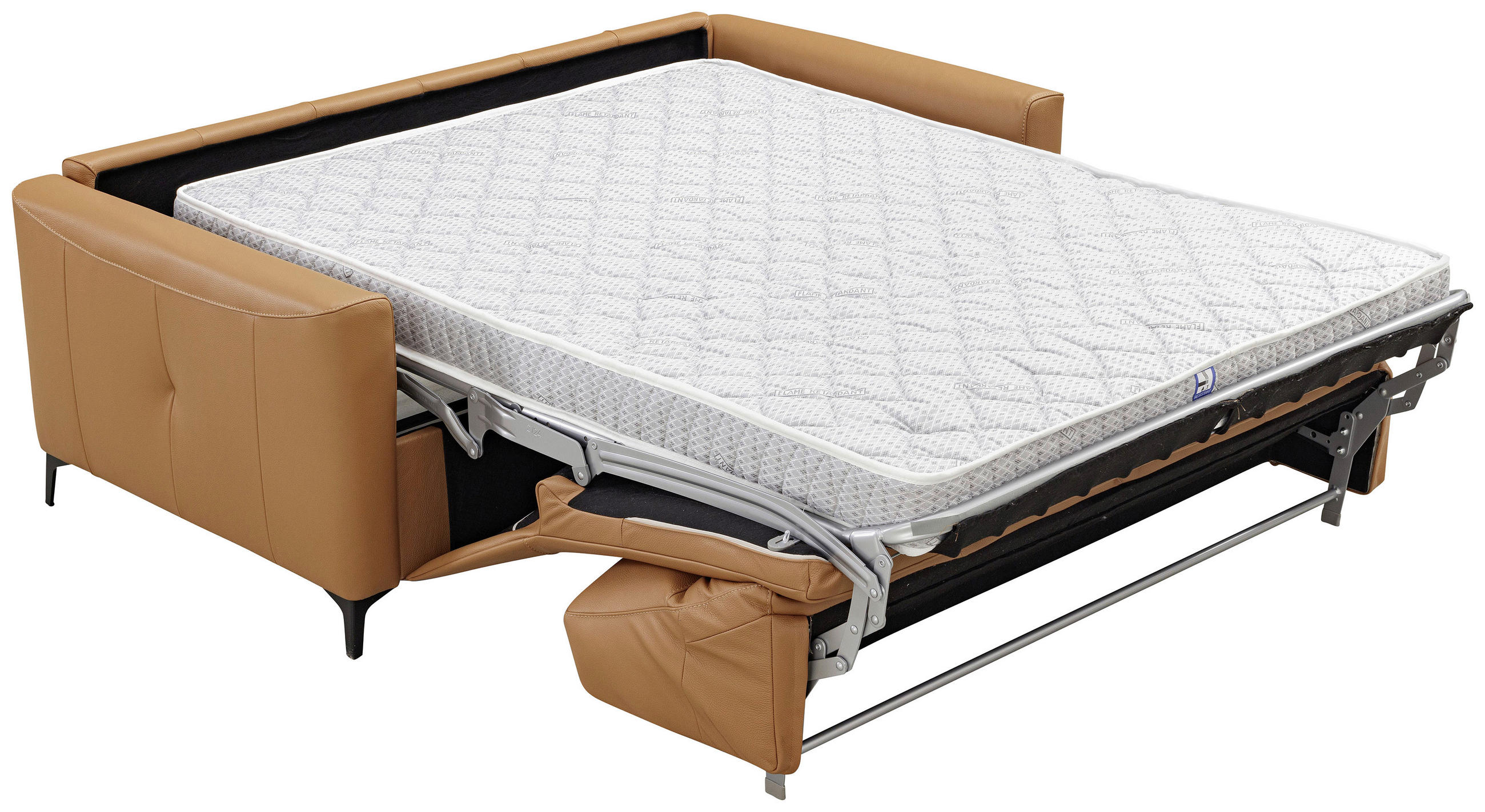 SCHLAFSOFA Cognac Echtleder  - Cognac/Schwarz, Design, Leder/Metall (191/89/97cm) - Novel