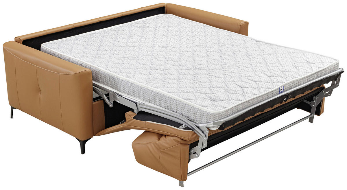 SCHLAFSOFA Cognac Echtleder  - Cognac/Schwarz, Design, Leder/Metall (191/89/97cm) - Novel