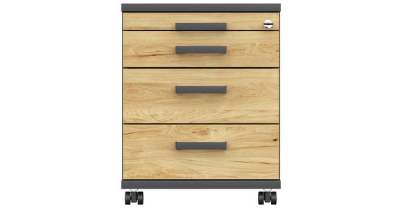 ROLLCONTAINER Anthrazit, Hickory - Anthrazit/Hickory, Design, Holzwerkstoff/Kunststoff (42,7/54,4/60cm) - Moderano