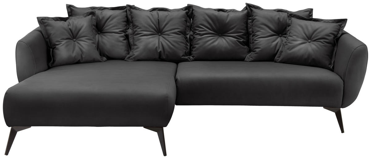 ECKSOFA Schwarz Lederlook  - Schwarz, MODERN, Textil/Metall (162/277cm) - Livetastic