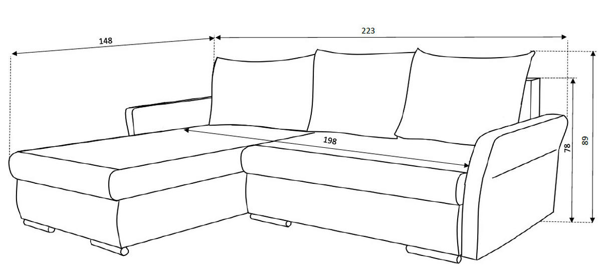 ECKSOFA in Webstoff Grau  - Schwarz/Grau, KONVENTIONELL, Kunststoff/Textil (223/148cm) - Ti'me