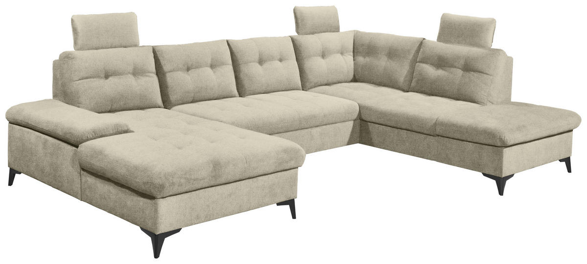 WOHNLANDSCHAFT in Webstoff Beige  - Beige/Schwarz, Konventionell, Kunststoff/Textil (170/324/218cm) - MID.YOU