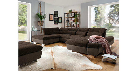 WOHNLANDSCHAFT  in Mikrofaser Braun  - Chromfarben/Braun, Design, Kunststoff/Textil (211/350/204cm) - Xora