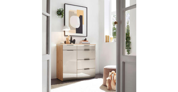 KOMMODE  in 100/91,2/43 cm  - Schieferfarben/Eiche Bianco, Basics, Glas/Holzwerkstoff (100/91,2/43cm) - Dieter Knoll