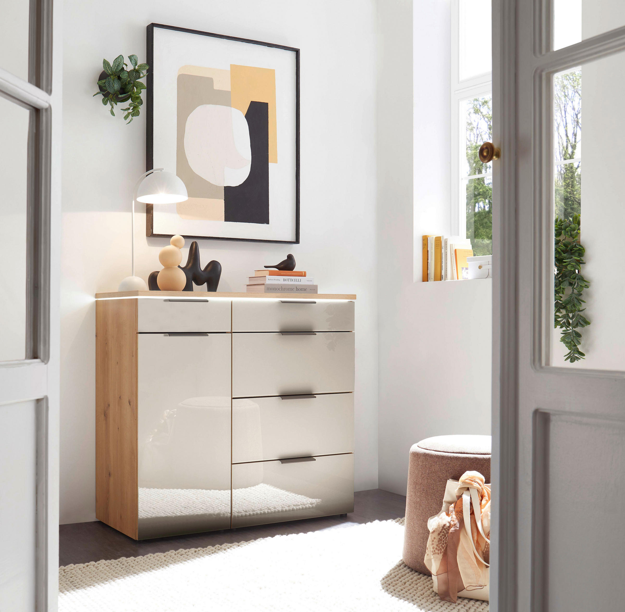 KOMMODE  in 100/91,2/43 cm  - Schieferfarben/Eiche Bianco, Basics, Glas/Holzwerkstoff (100/91,2/43cm) - Dieter Knoll