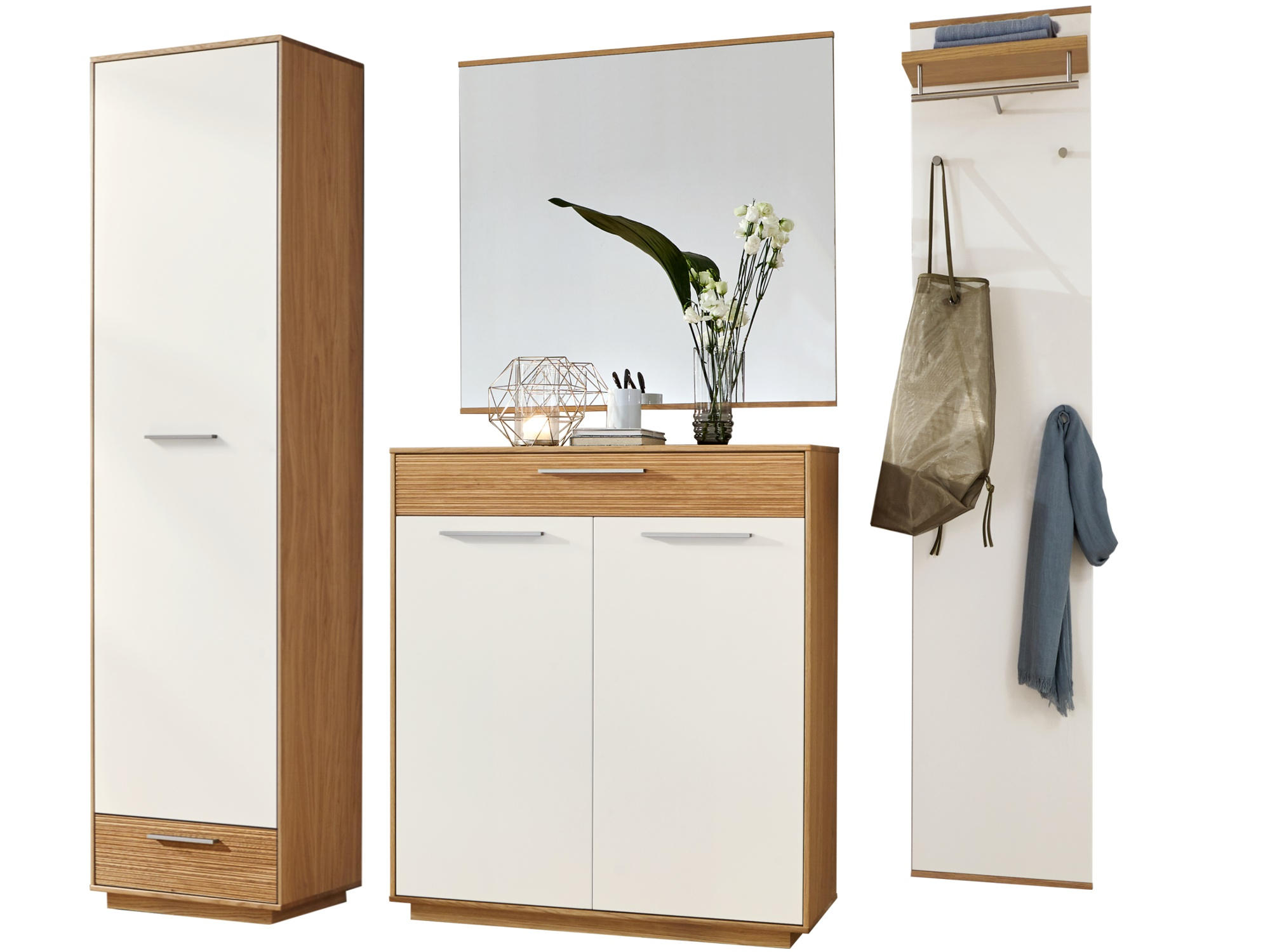 GARDEROBE Weiß, Eichefarben - Eichefarben/Weiß, Design, Glas/Holz (220/195/37cm)