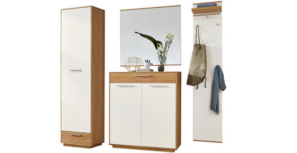 GARDEROBE 4-teilig in 220/195/37 cm - Eichefarben/Weiß, Design, Glas/Holz (220/195/37cm) - Novel