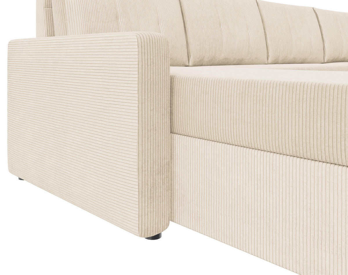 WOHNLANDSCHAFT Elfenbein Cord  - Elfenbein/Schwarz, KONVENTIONELL, Kunststoff/Textil (152/290/152cm) - Ti'me
