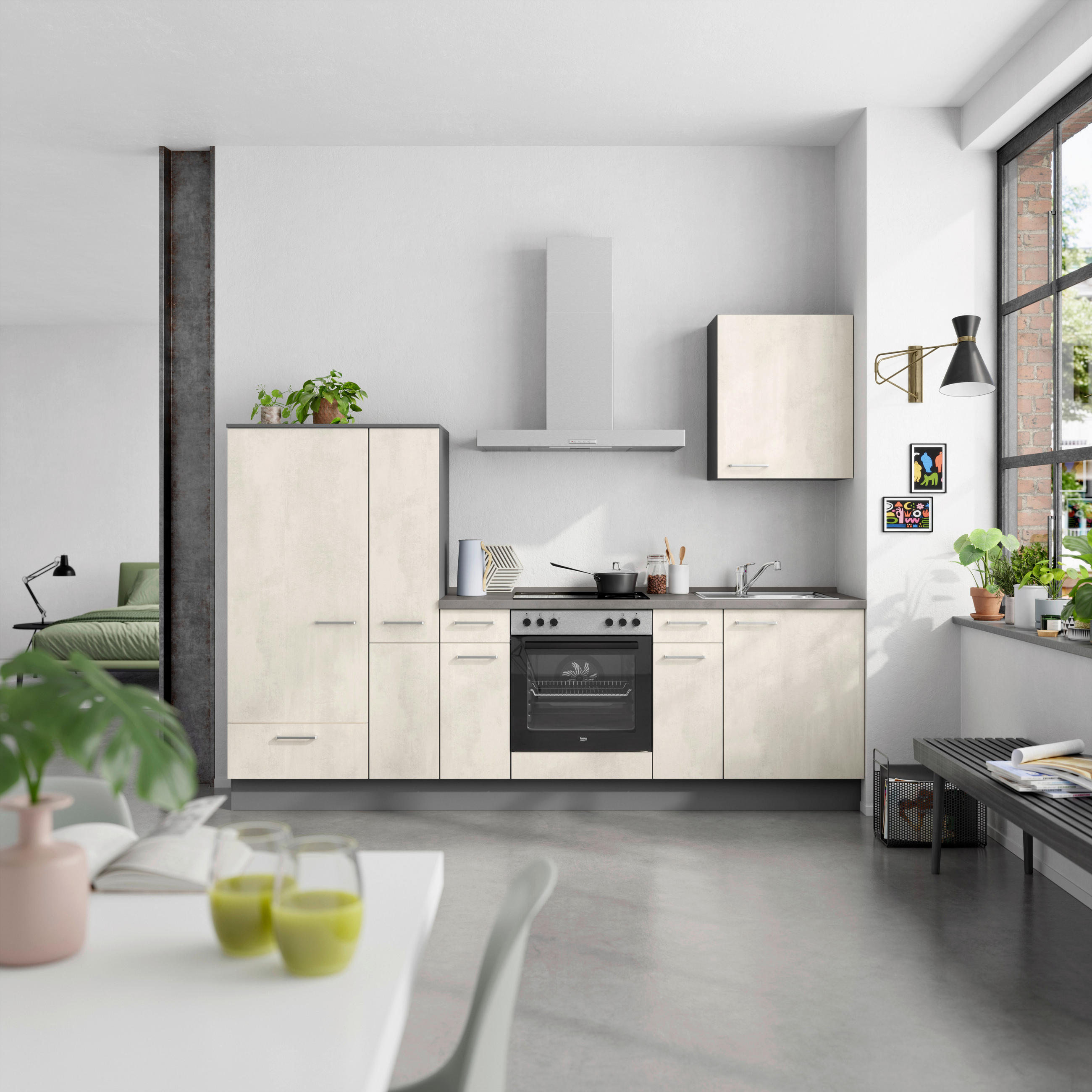 BUCĂTĂRIE FĂRĂ ELECTROCASNICE  - ardeziu/alb, Modern, metal/material pe bază de lemn (270cm) - Nobilia