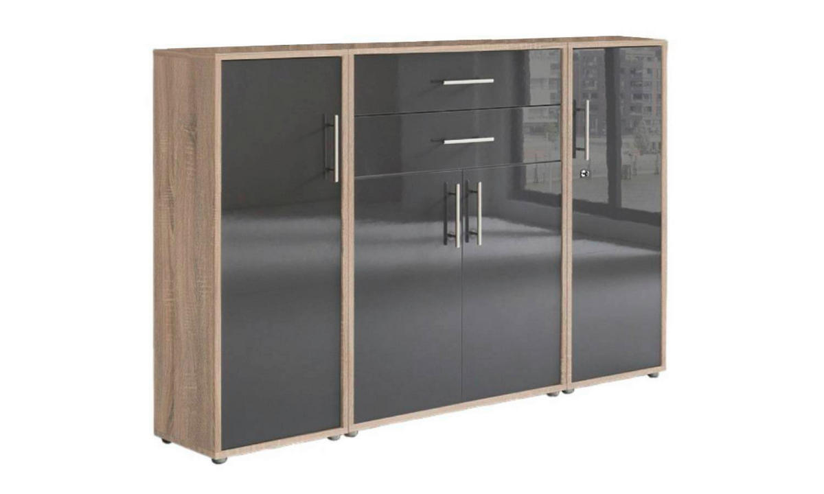 AKTENSCHRANK Anthrazit Hochglanz, Sonoma Eiche  - Anthrazit Hochglanz/Sonoma Eiche, MODERN, Holzwerkstoff (172,6/113,6/33cm) - MID.YOU